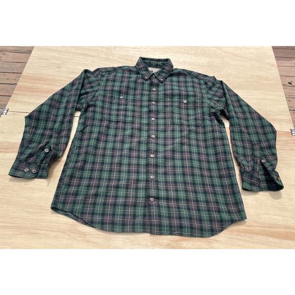 DULUTH TRADING‎ Flannel Plaid Long Sleeve Shirt Collared Men's Green SIZE L/TALL - Picture 1 of 6